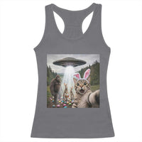 Funny Cat Selfie with Easter Bunny Bigfoot UFO Racerback Tank Top