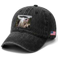 Funny Cat Selfie with Easter Bunny Bigfoot UFO Washed Cotton Baseball Cap