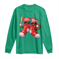 Funny Red Socks Playing Baseball Graphic Sport Game Day Long Sleeve Shirt