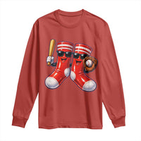 Funny Red Socks Playing Baseball Graphic Sport Game Day Long Sleeve Shirt