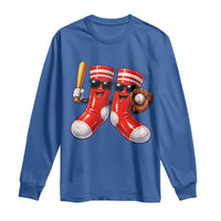 Funny Red Socks Playing Baseball Graphic Sport Game Day Long Sleeve Shirt