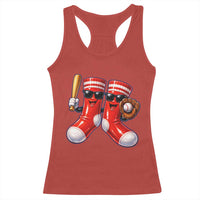Funny Red Socks Playing Baseball Graphic Sport Game Day Racerback Tank Top