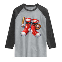 Funny Red Socks Playing Baseball Graphic Sport Game Day Raglan Shirt