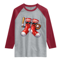 Funny Red Socks Playing Baseball Graphic Sport Game Day Raglan Shirt