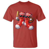 Funny Red Socks Playing Baseball Graphic Sport Game Day T Shirt