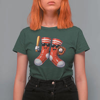 Funny Red Socks Playing Baseball Graphic Sport Game Day T Shirt For Women