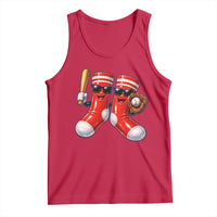 Funny Red Socks Playing Baseball Graphic Sport Game Day Tank Top