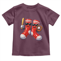 Funny Red Socks Playing Baseball Graphic Sport Game Day Toddler T Shirt