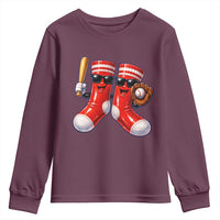 Funny Red Socks Playing Baseball Graphic Sport Game Day Youth Sweatshirt