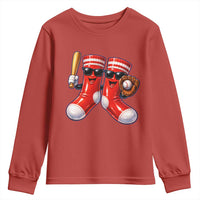 Funny Red Socks Playing Baseball Graphic Sport Game Day Youth Sweatshirt