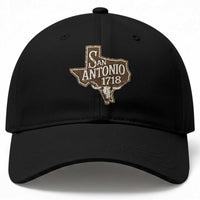 Vintage San Antonio Texas Est 1718 Longhorn Cow Skull Baseball Cap