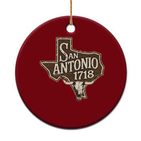 Vintage San Antonio Texas Est 1718 Longhorn Cow Skull Ceramic Ornament