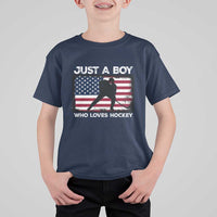 Ice Hockey Lover T Shirt For Kid Just A Boy Who Loves Hockey USA Flag - Wonder Print Shop