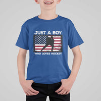 Ice Hockey Lover T Shirt For Kid Just A Boy Who Loves Hockey USA Flag - Wonder Print Shop