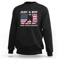 Ice Hockey Lover Sweatshirt Just A Boy Who Loves Hockey USA Flag - Wonder Print Shop