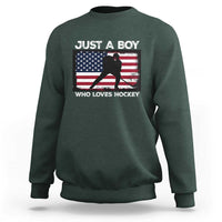 Ice Hockey Lover Sweatshirt Just A Boy Who Loves Hockey USA Flag - Wonder Print Shop