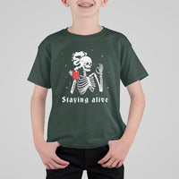 Funny Skull T Shirt For Kid Staying Alive Skeleton Drink Coffee - Wonder Print Shop