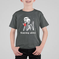 Funny Skull T Shirt For Kid Staying Alive Skeleton Drink Coffee - Wonder Print Shop
