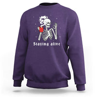 Funny Skull Sweatshirt Staying Alive Skeleton Drink Coffee - Wonder Print Shop
