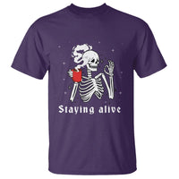 Funny Skull T Shirt Staying Alive Skeleton Drink Coffee - Wonder Print Shop