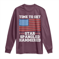 Funny Time To Get Star Spangled Hammered Long Sleeve Shirt 4th of July Drinking Beer Pong Red Cup American Flag - Wonder Print Shop
