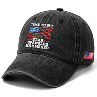 Funny Time To Get Star Spangled Hammered Washed Cotton Baseball Cap 4th of July Drinking Beer Pong Red Cup American Flag