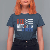 Funny American Drinking T Shirt For Women Red White And Beer 4th Of July USA Flag - Wonder Print Shop