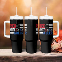 Funny American Drinking Tumbler With Handle Red White And Beer 4th Of July USA Flag - Wonder Print Shop