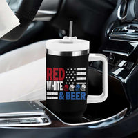 Funny American Drinking Tumbler With Handle Red White And Beer 4th Of July USA Flag - Wonder Print Shop