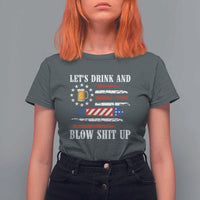 Funny American Drinking T Shirt For Women Let's Drink And Blow Shit Up 4th Of July Beer Rocket - Wonder Print Shop