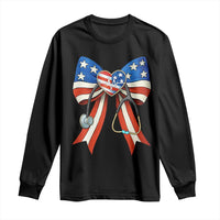 Funny 4th Of July Nurse American Flag Coquette Bow Long Sleeve Shirt - Wonder Print Shop
