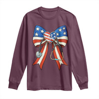 Funny 4th Of July Nurse American Flag Coquette Bow Long Sleeve Shirt - Wonder Print Shop