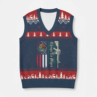 Funny Chinga La Migra V-Neck Knit Sweater Vest Gun Vintage Mexican Flag - Wonder Print Shop
