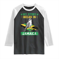 My Story Began In Jamaica Raglan Shirt Hummingbird Jamaican Flag - Wonder Print Shop