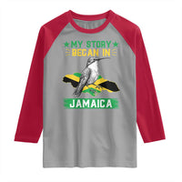My Story Began In Jamaica Raglan Shirt Hummingbird Jamaican Flag - Wonder Print Shop