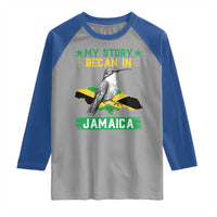 My Story Began In Jamaica Raglan Shirt Hummingbird Jamaican Flag - Wonder Print Shop