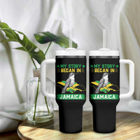 My Story Began In Jamaica Tumbler With Handle Hummingbird Jamaican Flag - Wonder Print Shop
