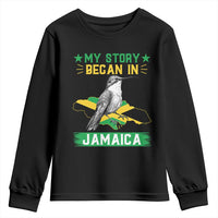 My Story Began In Jamaica Youth Sweatshirt Hummingbird Jamaican Flag - Wonder Print Shop