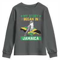 My Story Began In Jamaica Youth Sweatshirt Hummingbird Jamaican Flag - Wonder Print Shop