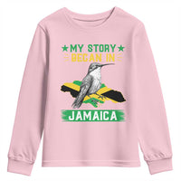 My Story Began In Jamaica Youth Sweatshirt Hummingbird Jamaican Flag - Wonder Print Shop