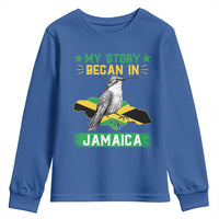 My Story Began In Jamaica Youth Sweatshirt Hummingbird Jamaican Flag - Wonder Print Shop