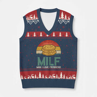 Funny MILF Man I Love Frybread V-Neck Knit Sweater Vest Vintage Retro Sunset Native American Food - Wonder Print Shop