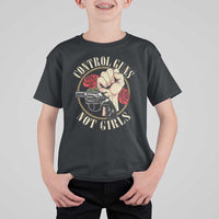 Harris Walz Feminist T Shirt For Kid Control Guns Not Girls Women's Rights Roses Hand Fist - Wonder Print Shop