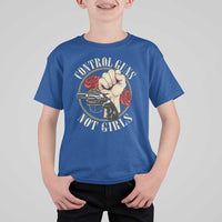 Harris Walz Feminist T Shirt For Kid Control Guns Not Girls Women's Rights Roses Hand Fist - Wonder Print Shop