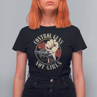 Harris Walz Feminist T Shirt For Women Control Guns Not Girls Women's Rights Roses Hand Fist - Wonder Print Shop