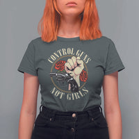 Harris Walz Feminist T Shirt For Women Control Guns Not Girls Women's Rights Roses Hand Fist - Wonder Print Shop
