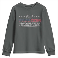 Freedom Never Dies Charlie Kirk Youth Sweatshirt Vintage American Flag - Wonder Print Shop
