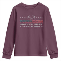 Freedom Never Dies Charlie Kirk Youth Sweatshirt Vintage American Flag - Wonder Print Shop