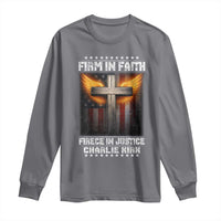 Firm In Faith Fierce In Justice Charlie Kirk Long Sleeve Shirt Christian Cross American Flag - Wonder Print Shop