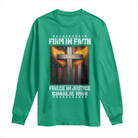 Firm In Faith Fierce In Justice Charlie Kirk Long Sleeve Shirt Christian Cross American Flag - Wonder Print Shop